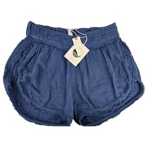 NWT Daily Practice Anthropologie Womens XS Shorts Blue Gauze Raw Edge High Rise